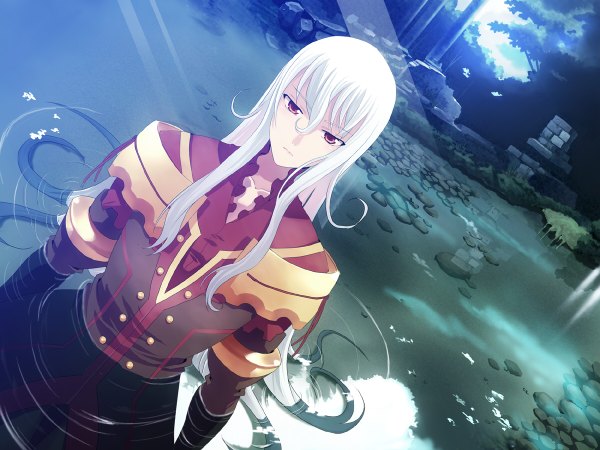 Anime picture 1200x900 with tales of (series) tales of vesperia long hair red eyes white hair very long hair wet dutch angle nature boy water pond aro duke (tales of vesperia)