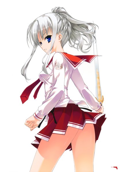 Anime picture 2433x3493 with hidan no aria jeanne d'arc (hidan no aria) kobuichi long hair tall image highres blue eyes silver hair scan official art girl skirt uniform weapon school uniform sword