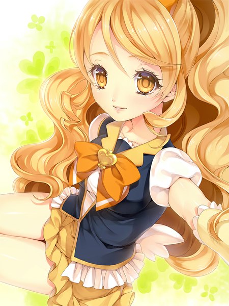Anime picture 800x1067 with precure happinesscharge precure! toei animation oomori yuuko cure honey momoi komomo single long hair tall image looking at viewer blonde hair yellow eyes wavy hair self shot girl dress