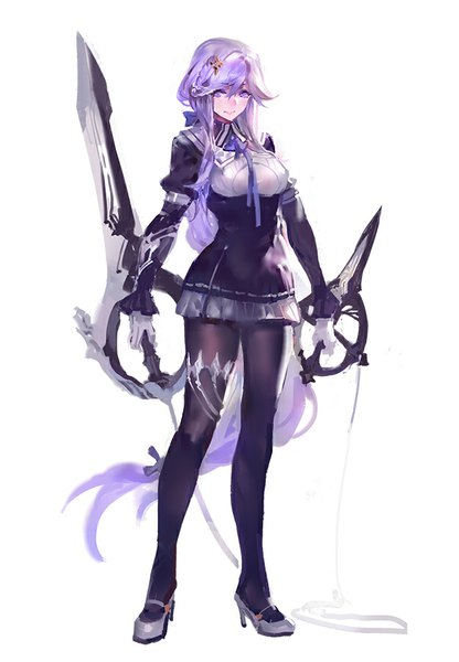 Anime picture 625x900 with original pixiv fantasia pixiv fantasia t aina firuto (kishiyo) kishiyo single tall image looking at viewer simple background white background purple eyes purple hair very long hair high heels underbust sketch girl dress gloves hair ornament
