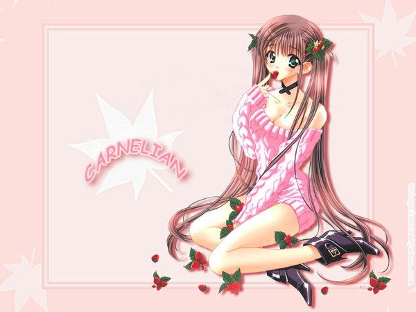 Anime picture 1024x768 with carnelian light erotic food berry (berries) strawberry tagme
