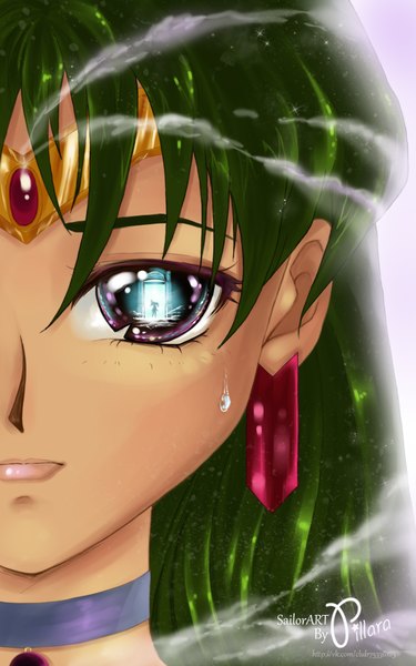 Anime picture 2480x3964 with bishoujo senshi sailor moon toei animation chibiusa meiou setsuna sailor pluto pillara long hair tall image looking at viewer highres standing purple eyes twintails multiple girls green hair tears outstretched arm light reflection close-up