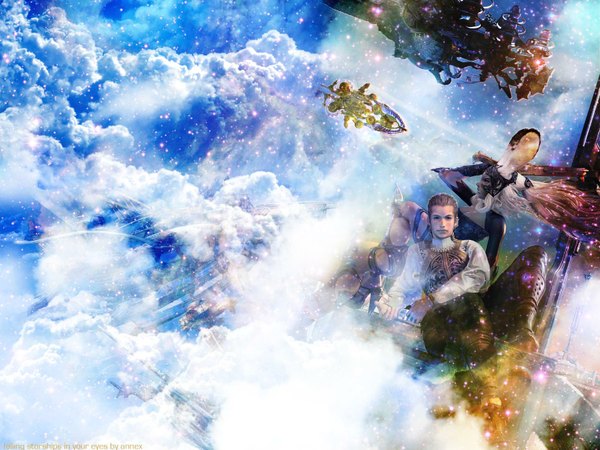 Anime picture 1600x1200 with final fantasy final fantasy xii square enix fran animal ears sky cloud (clouds) aircraft airship balflear