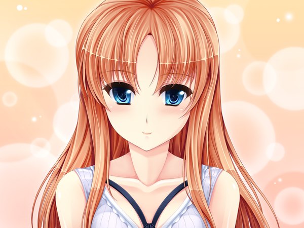 Anime picture 1024x768 with chu shite agechau takamori sana uni8 single long hair looking at viewer blue eyes game cg orange hair girl