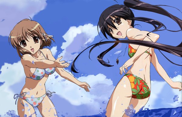 Anime picture 2182x1411 with shakugan no shana j.c. staff shana yoshida kazumi highres multiple girls girl 2 girls swimsuit bikini polka dot bikini floral print bikini