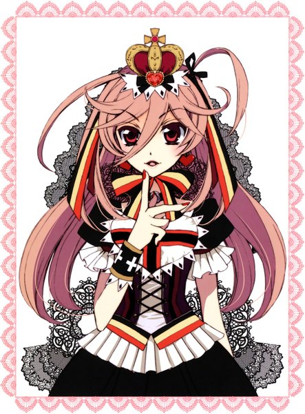 Anime picture 1097x1485 with barajou no kiss yamamoto anise long hair tall image simple background red eyes brown hair white background pink hair framed girl dress bow ribbon (ribbons) hair ribbon heart cross crown crystal