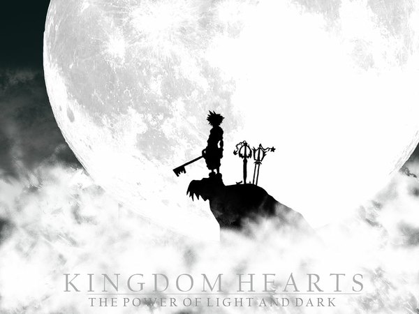 Anime picture 1024x768 with kingdom hearts square enix sora (kingdom hearts) single standing moon full moon keyblade