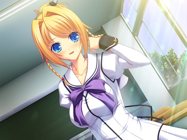 Anime picture 1200x900 with nadeshiko ranbu blue eyes blonde hair game cg girl serafuku