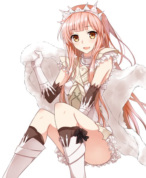Anime picture 739x904 with fate (series) fate/grand order medb (fate) tsuedzu single long hair tall image looking at viewer blush fringe open mouth light erotic simple background smile white background sitting holding brown eyes yellow eyes payot