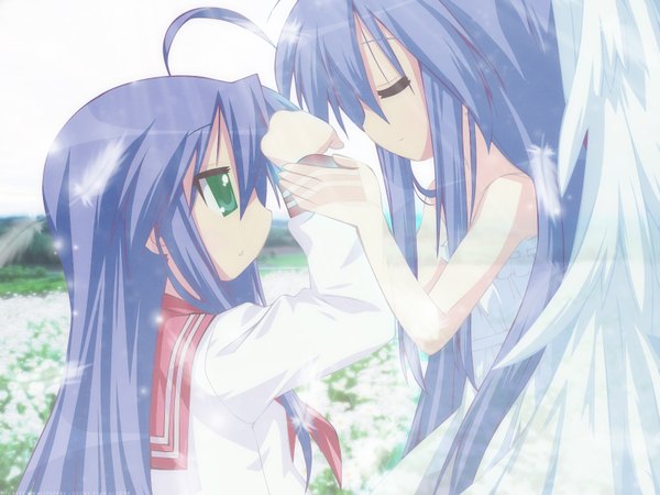 Anime picture 1600x1200 with lucky star kyoto animation izumi konata angel girl wings