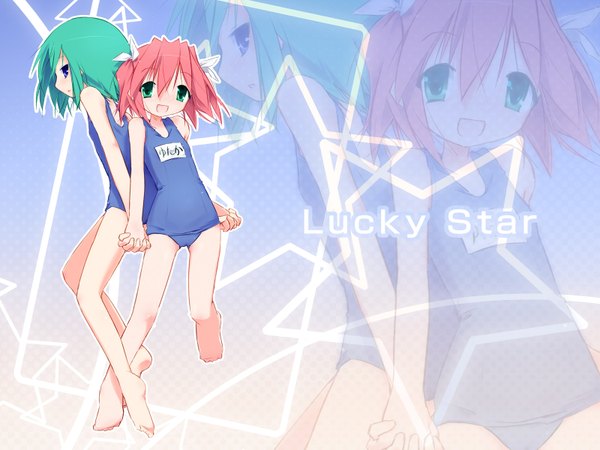 Anime picture 1600x1200 with lucky star kyoto animation kobayakawa yutaka iwasaki minami kuroba u girl swimsuit one-piece swimsuit school swimsuit