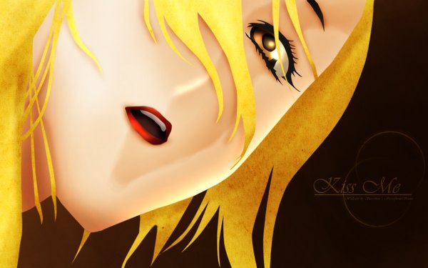 Anime picture 2560x1600 with highschool of the dead madhouse marikawa shizuka highres blonde hair simple background wide image yellow eyes lips close-up brown background girl