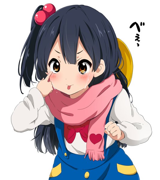 Anime picture 1000x1125 with tamako market kyoto animation kitashirakawa anko ragho no erika single long hair tall image blush black hair simple background white background brown eyes loli tears one side up girl scarf