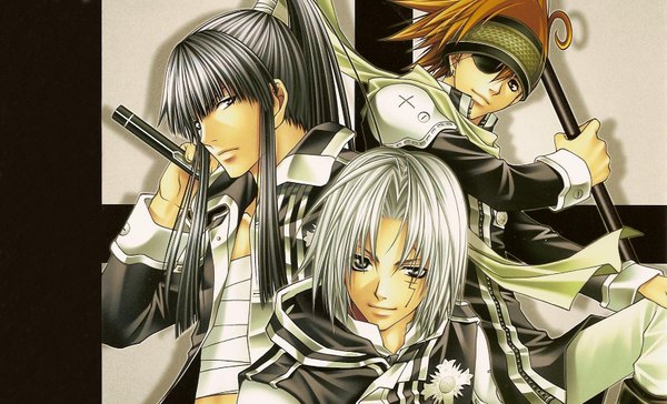 Anime picture 1680x1020 with d.gray-man allen walker kanda yuu lavi wide image black background group