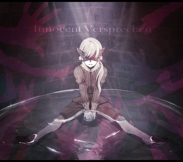 Anime picture 1210x1073 with sound horizon marchen marz von ludowing erotatsu single short hair blonde hair sitting boy water shorts boots belt mask hands