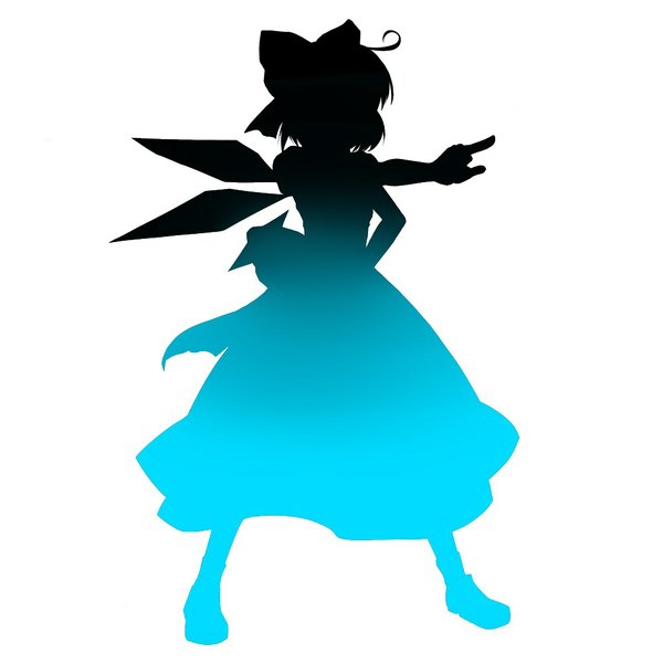 Anime picture 1000x1000 with touhou cirno kokuten (weaksound) single short hair simple background white background pointing silhouette girl dress bow hair bow