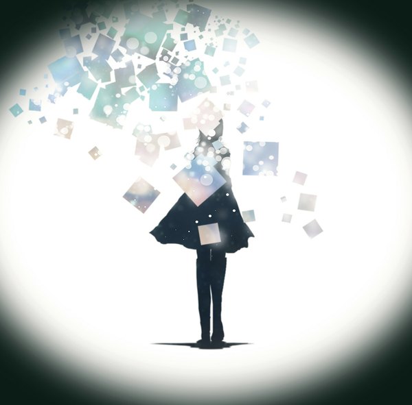 Anime picture 1111x1096 with original harada miyuki single standing shadow glow silhouette girl dress