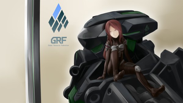 Anime picture 1920x1080 with border break (game) misty (pixiv) single long hair highres smile wide image red hair girl bodysuit pilot suit mecha