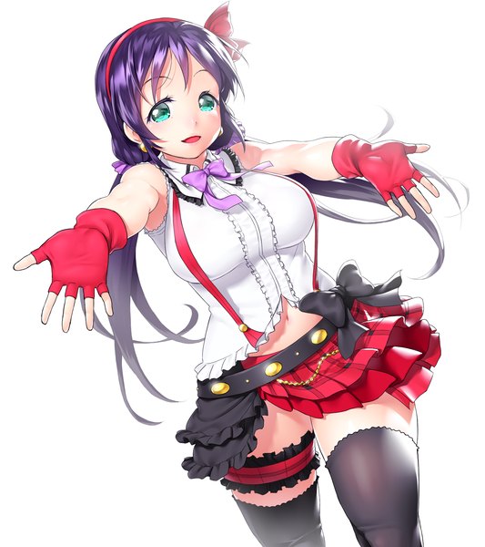 Anime picture 1600x1800 with love live! school idol project sunrise (studio) love live! toujou nozomi onsoku inu single long hair tall image looking at viewer blush breasts open mouth simple background smile large breasts white background twintails purple hair aqua eyes zettai ryouiki