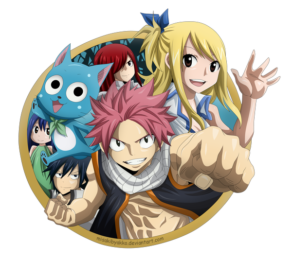 Anime picture 3000x2699 with fairy tail lucy heartfilia erza scarlet natsu dragneel gray fullbuster wendy marvell happy (fairy tail) misakibyakko long hair fringe highres short hair open mouth black hair blonde hair smile multiple girls brown eyes blue hair pink hair