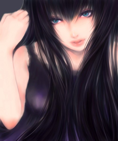 Anime picture 1000x1200 with original ririneko single long hair tall image looking at viewer blue eyes black hair lips girl dress