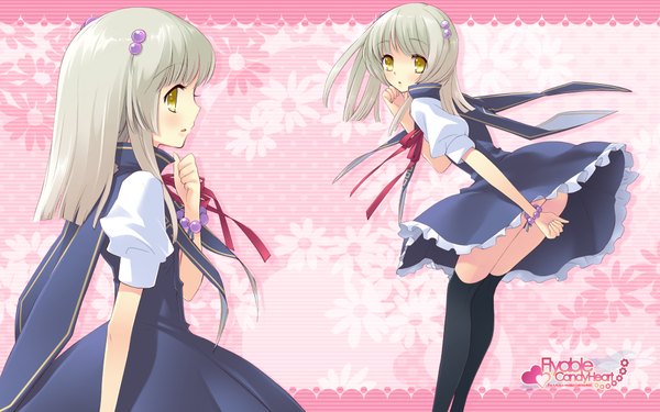 Anime picture 1920x1200 with flyable heart itou noiji single highres blonde hair wide image yellow eyes white hair girl thighhighs black thighhighs