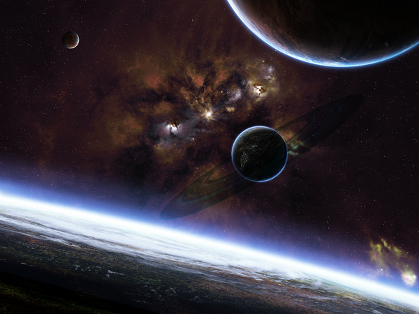 Anime picture 1600x1200 with original a-j-s (artist) light no people scenic space star (stars) planet