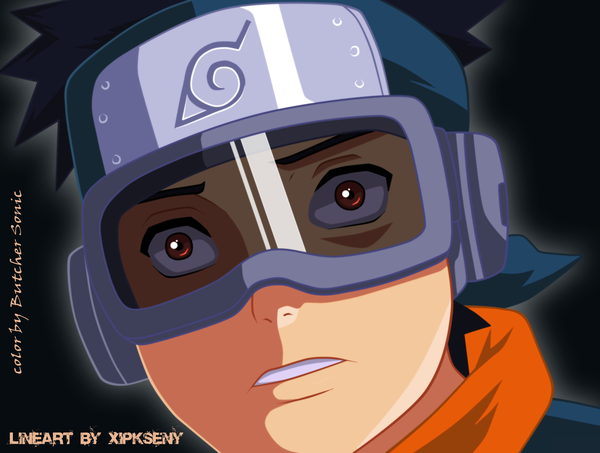 Anime picture 2000x1513 with naruto studio pierrot naruto (series) uchiha obito butchersonic single highres short hair black hair red eyes coloring close-up face boy goggles bandana