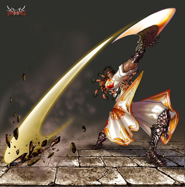 Anime picture 1110x1122 with anima wen-m tall image short hair black hair realistic scar destruction 3d boy weapon sword boots