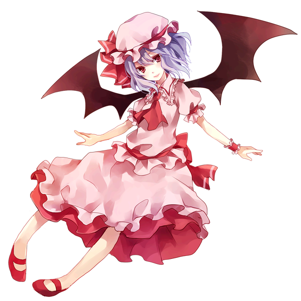 Anime picture 1447x1447 with touhou remilia scarlet yuzuki karu short hair smile red eyes purple hair transparent background bat wings girl skirt bonnet skirt set cap