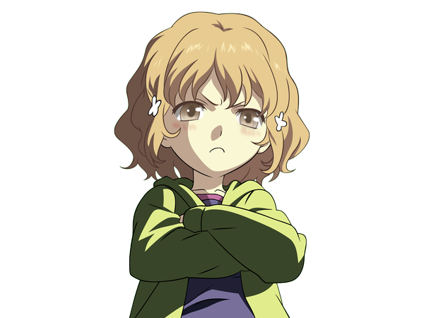 Anime picture 4000x3000 with hanasaku iroha p.a. works matsumae ohana single looking at viewer blush highres short hair blonde hair brown eyes absurdres crossed arms transparent background vector girl hair ornament