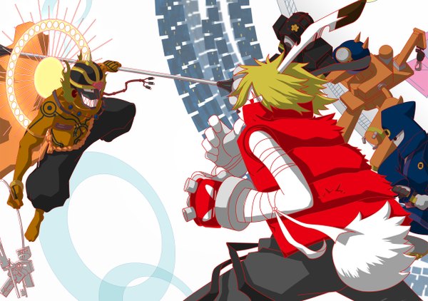 Anime picture 2480x1748 with summer wars madhouse king kazuma love machine highres blonde hair tail tattoo dark skin battle gloves vest bunny