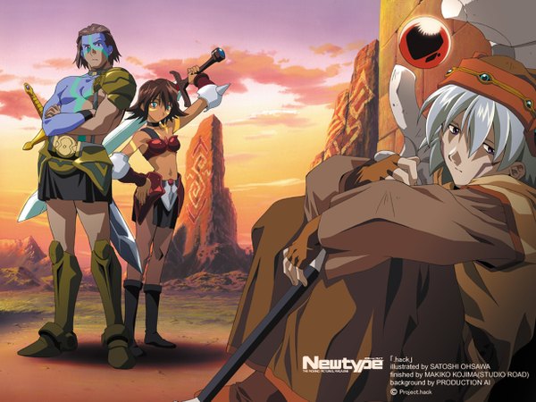 Anime picture 1228x921 with .hack// .hack//sign tsukasa mimiru bear (.hack//) scan sword staff