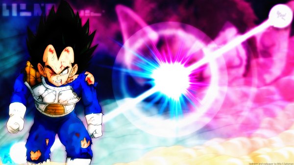 Anime picture 1920x1080 with dragon ball vegeta highres short hair black hair wide image one eye closed inscription torn clothes eyebrows muscle angry clenched teeth boy gloves shoes boots white gloves armor blood