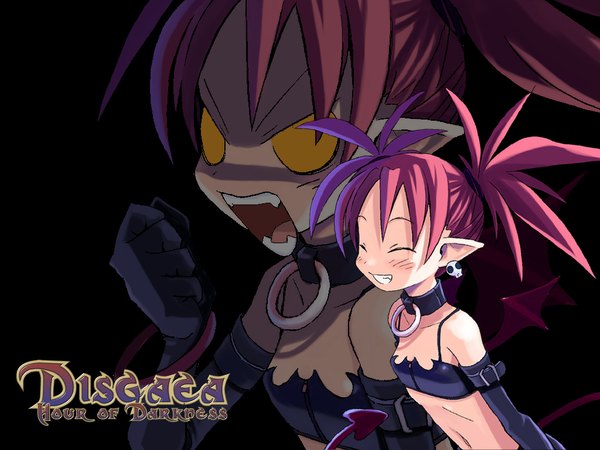Anime picture 1024x768 with disgaea etna (disgaea) smile yellow eyes ponytail wallpaper angry wings choker