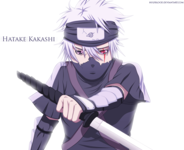 Anime picture 1000x817 with naruto studio pierrot naruto (series) hatake kakashi hulfblood single short hair red eyes white background purple eyes white hair inscription heterochromia coloring scar sharingan boy weapon sword katana