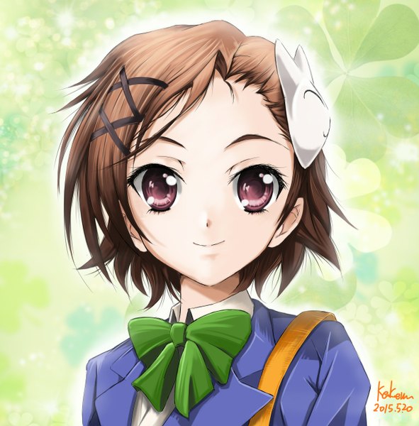 Anime picture 1284x1304 with accel world sunrise (studio) kurashima chiyuri kem kem single tall image looking at viewer short hair smile red eyes brown hair girl hair ornament bowtie x hair ornament