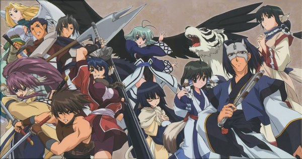 Anime picture 2947x1560 with utawareru mono eruruw kamyu karura ulthury touka (utawarerumono) yuzuha (utawarerumono) hakuoro benawi oboro (utawareru mono) highres wide image