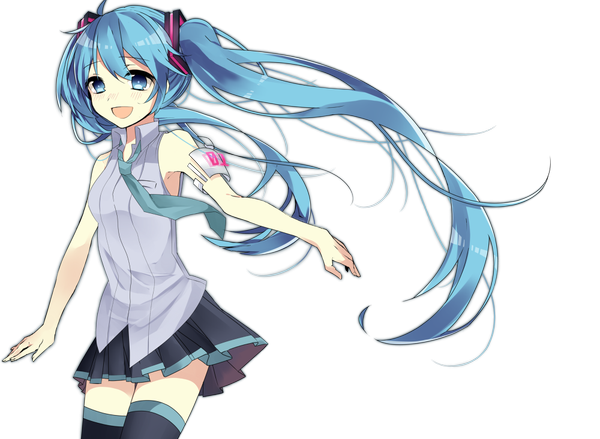 Anime picture 1000x733 with vocaloid hatsune miku yamori shiki single looking at viewer blush open mouth twintails very long hair aqua eyes aqua hair transparent background girl thighhighs skirt necktie