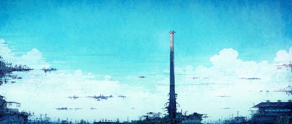 イラスト 1880x800 と オリジナル gracile highres wide image 空 cloud (clouds) no people 建物 tower