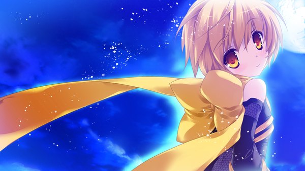 Anime picture 1280x720 with blades heart (game) short hair blonde hair wide image game cg orange eyes girl moon