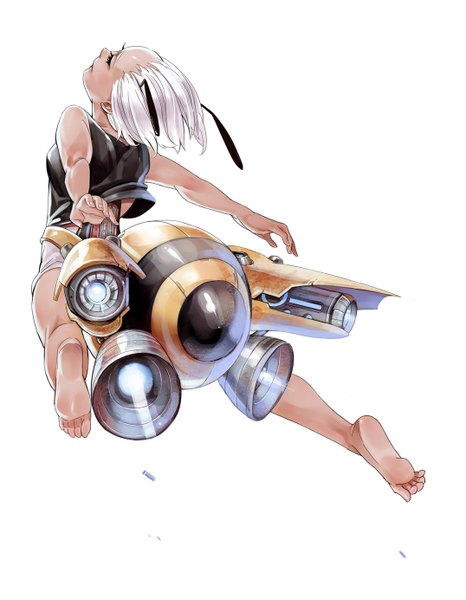 Anime picture 1076x1384 with school shock lyu li single tall image short hair white background silver hair barefoot soles mechanical antennae girl