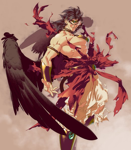 Anime picture 1280x1473 with dragon ball dragon ball z broly unkorin single tall image looking at viewer short hair black hair smile black eyes torn clothes black wings boy wings bracelet jewelry necklace
