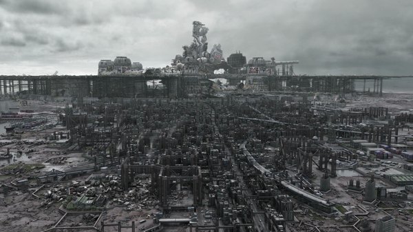 Anime picture 1920x1080 with final fantasy final fantasy vii square enix highres wide image monochrome cityscape landscape panorama building (buildings) midgar
