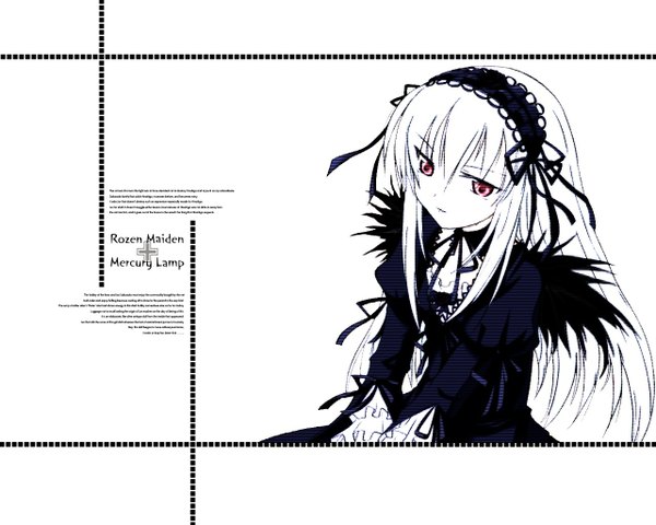 Anime picture 1280x1024 with rozen maiden suigintou long hair red eyes white hair tagme
