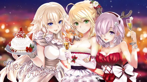 Anime picture 1920x1080 with fate (series) fate/grand order fate/stay night fate/apocrypha type-moon artoria pendragon (all) saber jeanne d'arc (fate) (all) mash kyrielight jeanne d'arc (fate) ep (emio parn) long hair looking at viewer blush fringe highres short hair breasts open mouth blue eyes