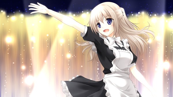 Anime picture 1024x576 with jesus 13th long hair blush open mouth wide image purple eyes game cg white hair girl dress