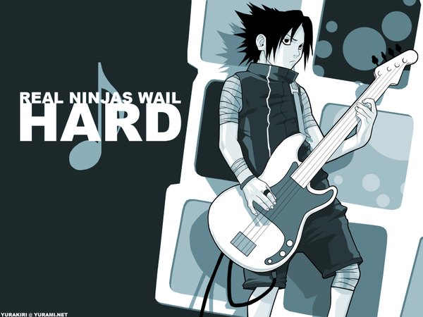 Anime picture 1600x1200 with naruto studio pierrot naruto (series) uchiha sasuke guitar bass guitar tagme