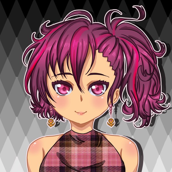 Anime picture 5100x5100 with original kay-ray-anime single looking at viewer blush fringe highres smile hair between eyes bare shoulders pink hair absurdres purple hair pink eyes multicolored hair two-tone hair streaked hair gradient background side ponytail portrait