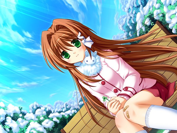 Anime picture 1200x900 with clover point brown hair green eyes game cg girl